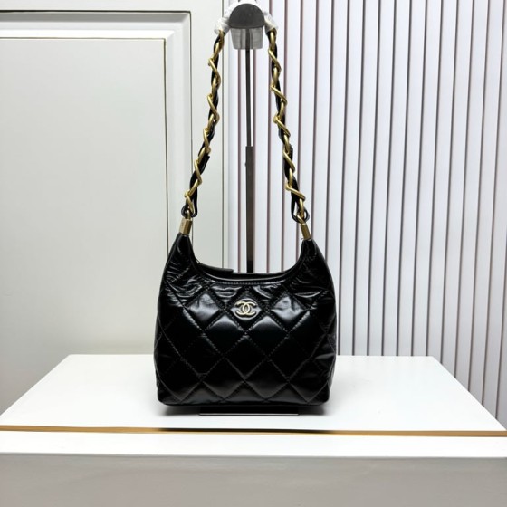 Chanel 24a waxed leather hobo underarm bag